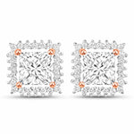 Square Cut Diamond Halo Stud Earrings