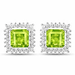 Square Cut Diamond Halo Stud Earrings