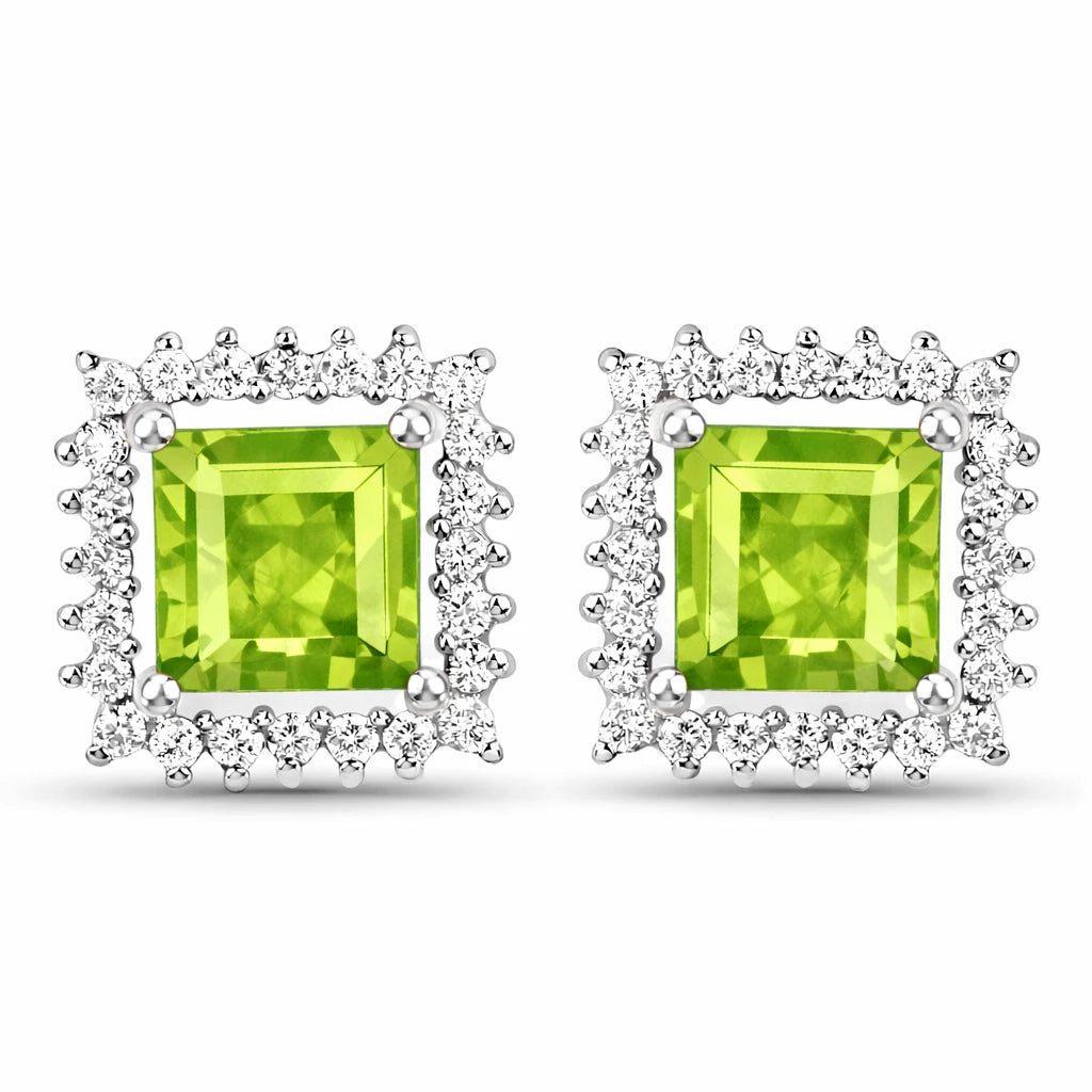 Square Cut Diamond Halo Stud Earrings