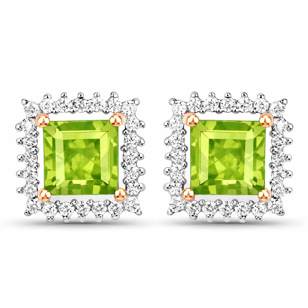 Square Cut Diamond Halo Stud Earrings