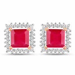 Square Cut Diamond Halo Stud Earrings