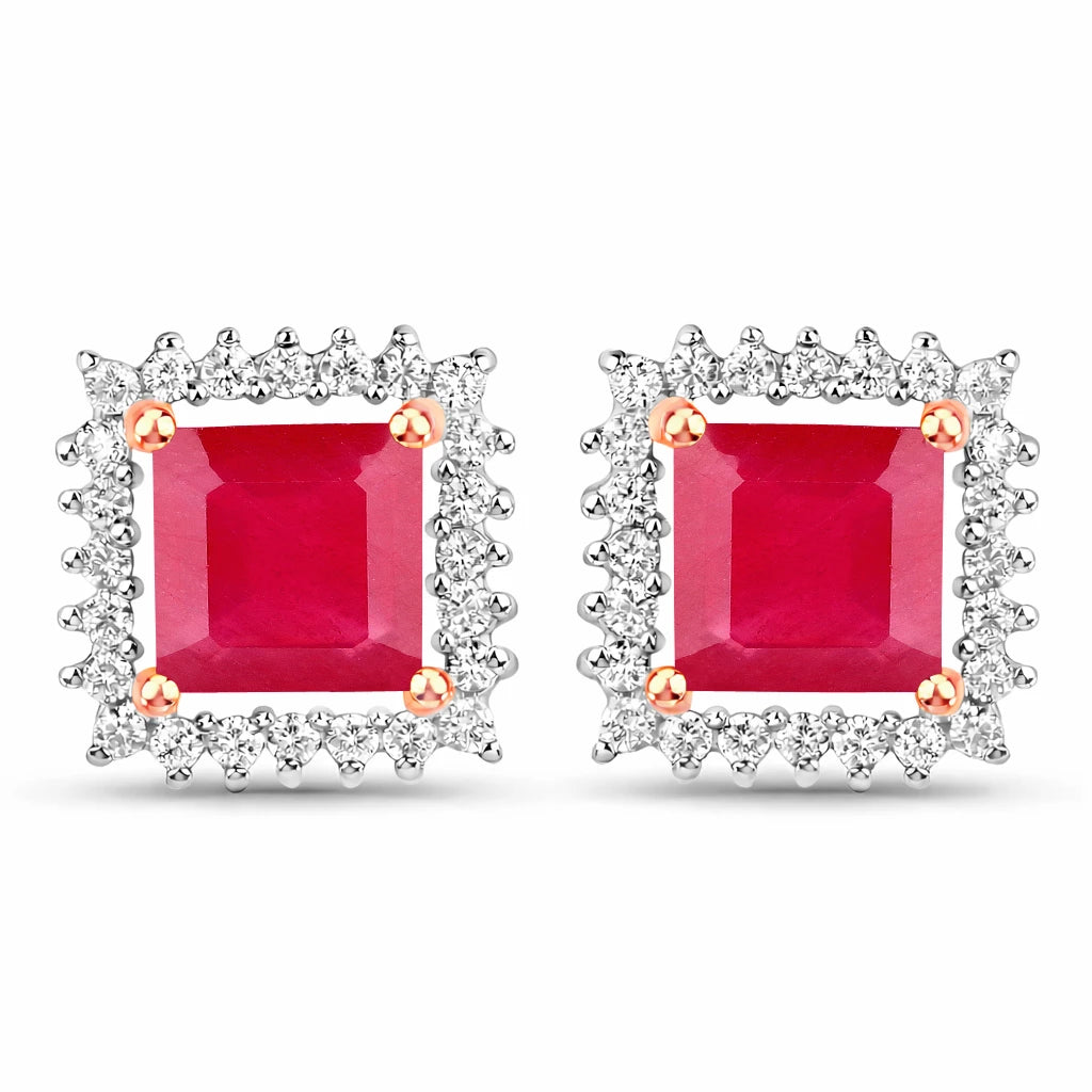 Square Cut Diamond Halo Stud Earrings