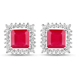 Square Cut Diamond Halo Stud Earrings
