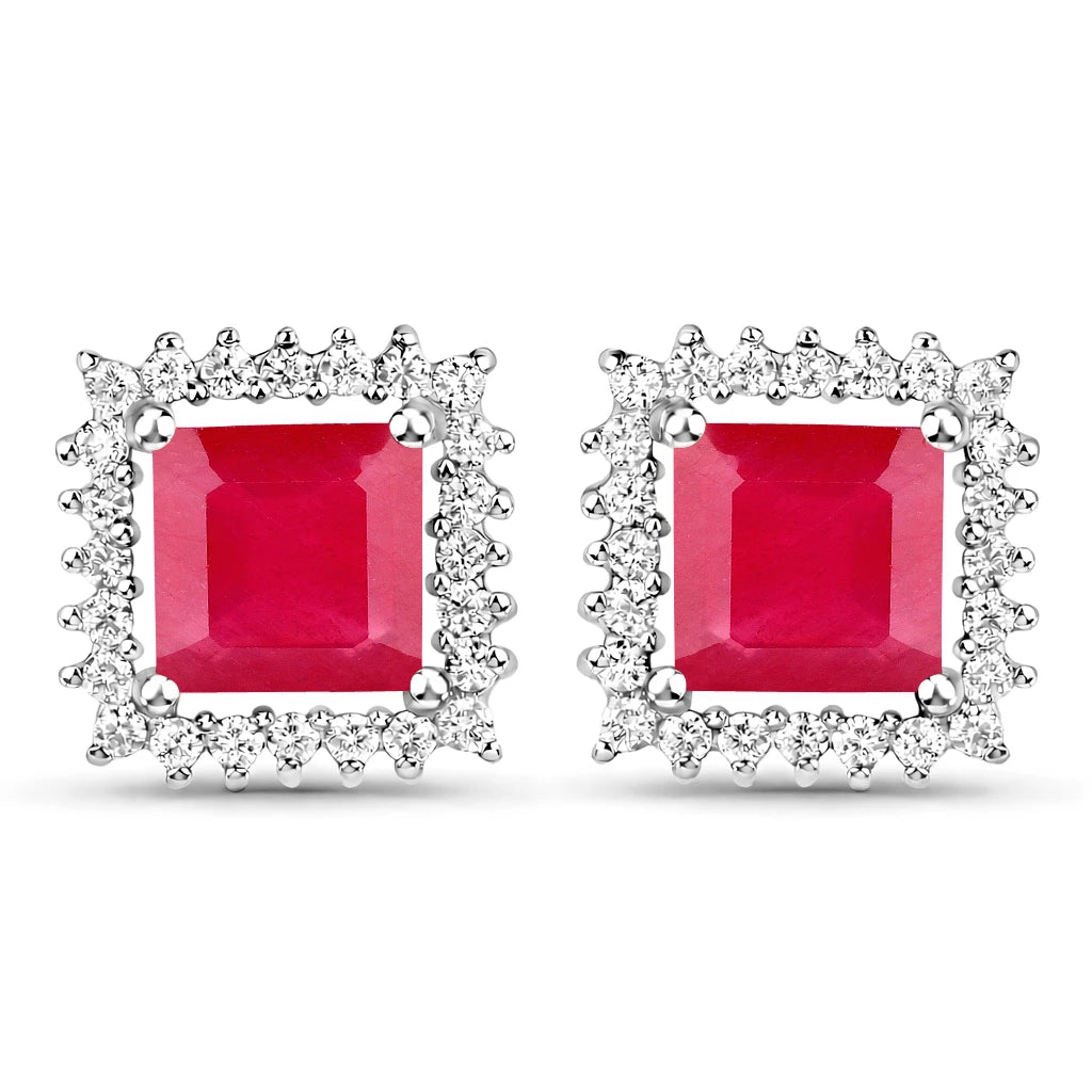 Square Cut Diamond Halo Stud Earrings