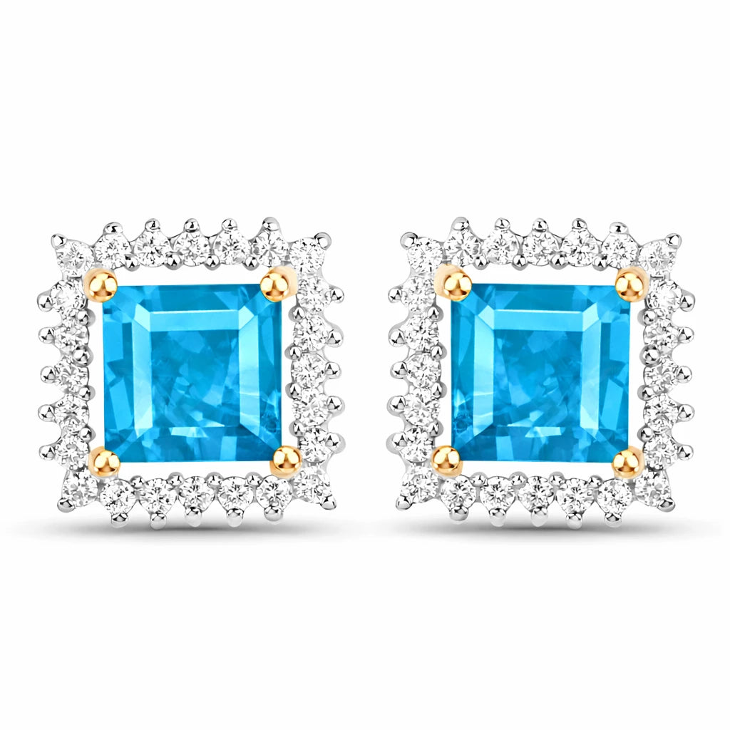 Square Cut Diamond Halo Stud Earrings