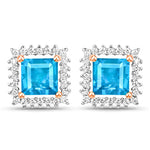 Square Cut Diamond Halo Stud Earrings