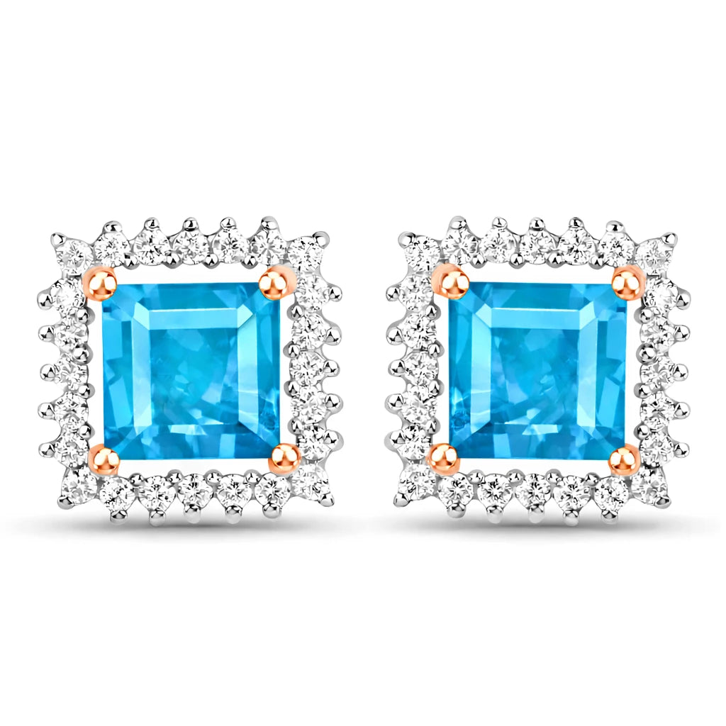Square Cut Diamond Halo Stud Earrings