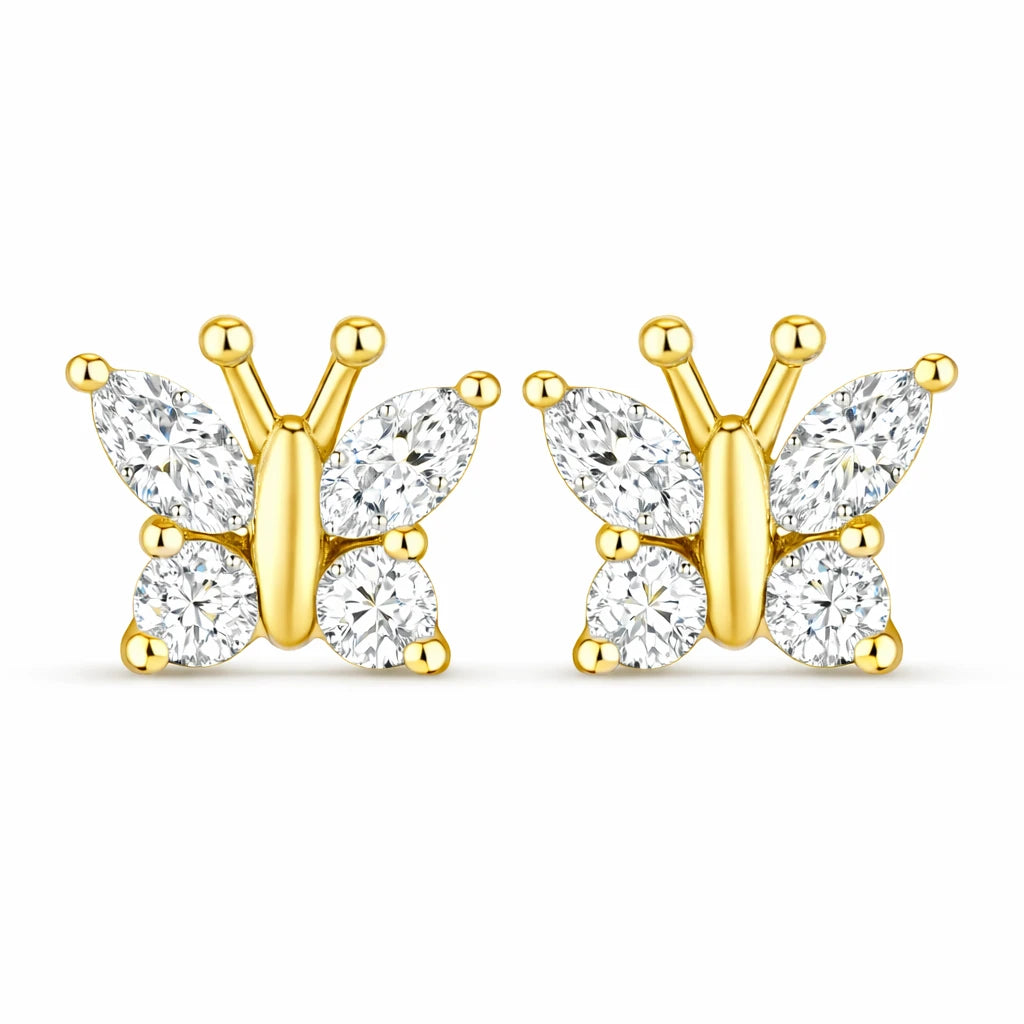 Marquise Round Cut Butterfly Stud Earrings