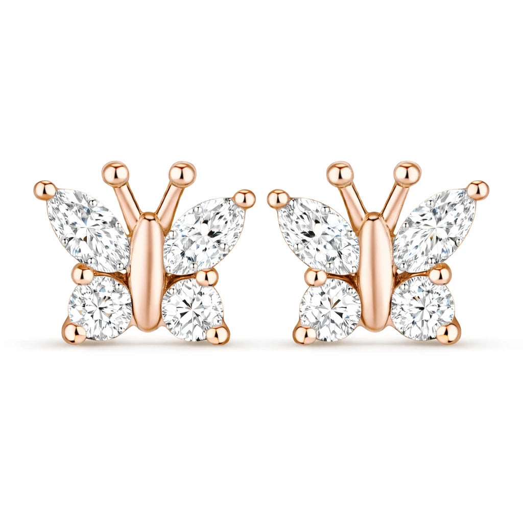 Marquise Round Cut Butterfly Stud Earrings