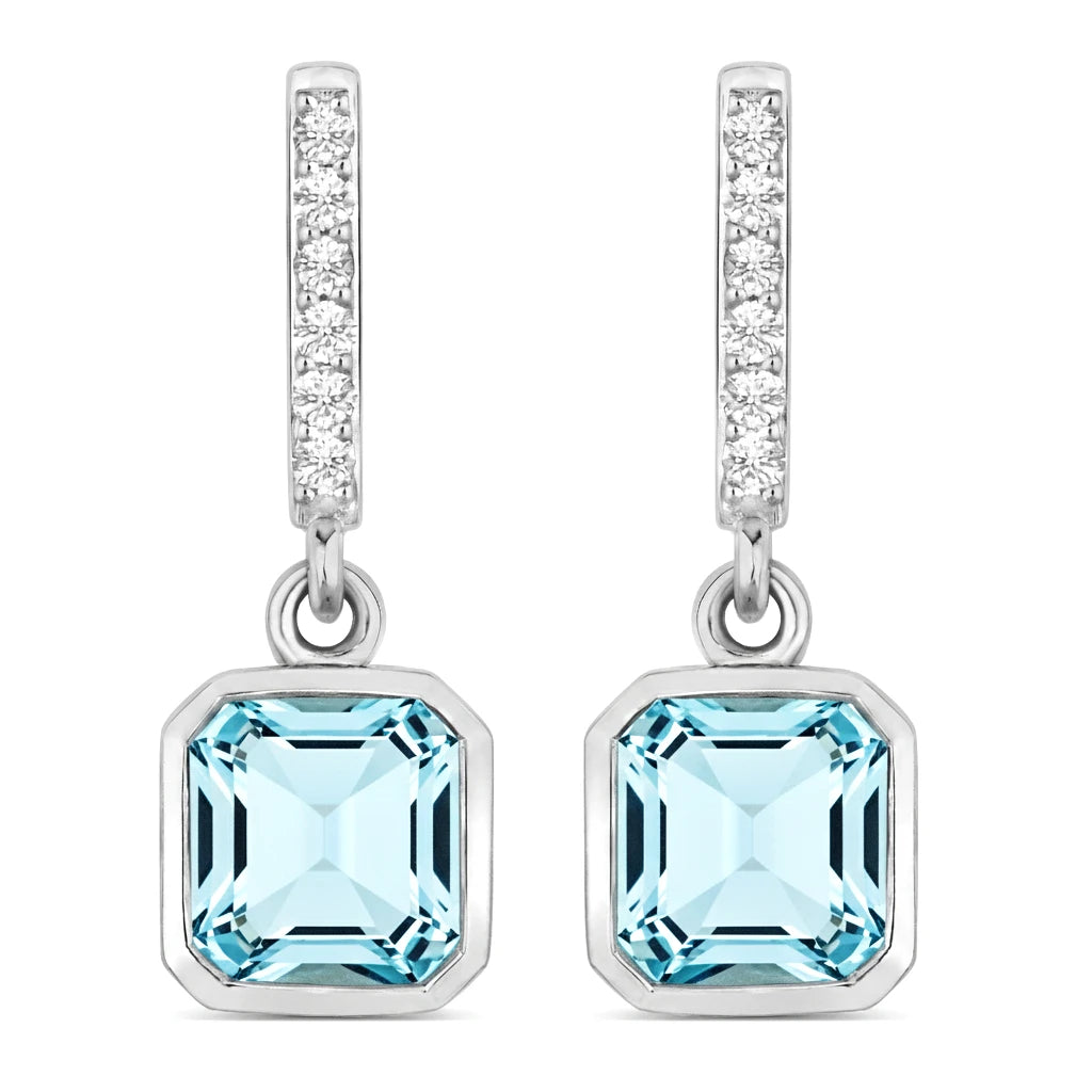 Octagon Cut Diamond Accent Drop Earrings