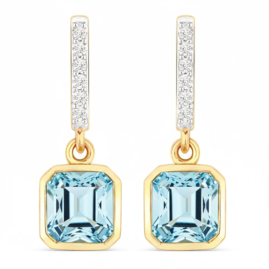 Octagon Cut Diamond Accent Drop Earrings