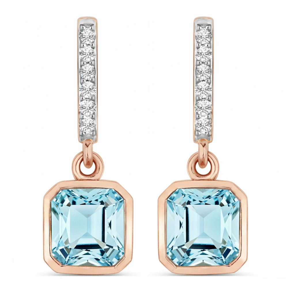 Octagon Cut Diamond Accent Drop Earrings