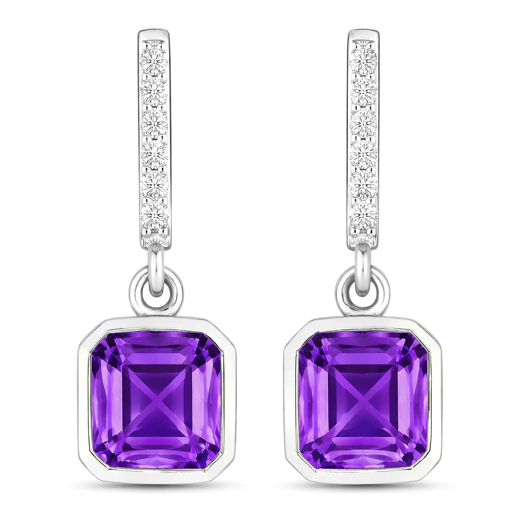 Octagon Cut Diamond Accent Drop Earrings