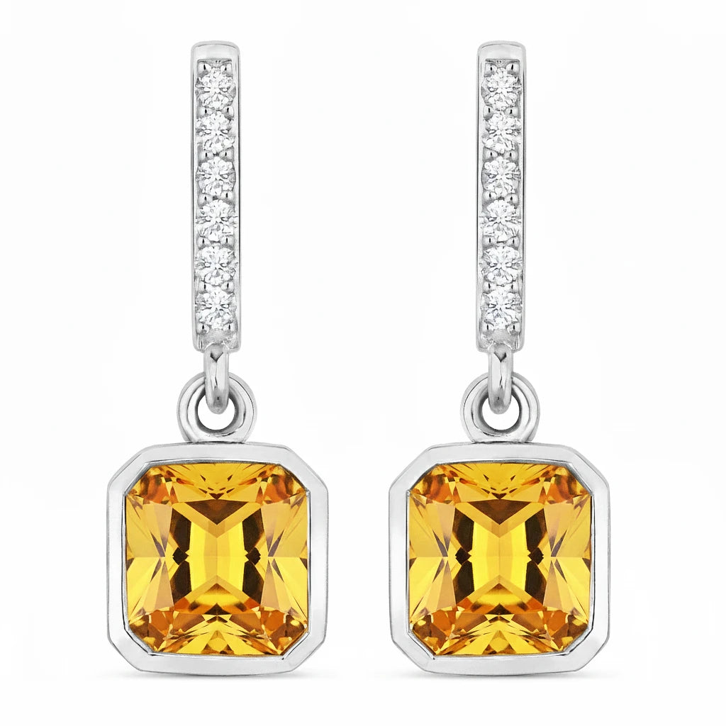 Octagon Cut Diamond Accent Drop Earrings