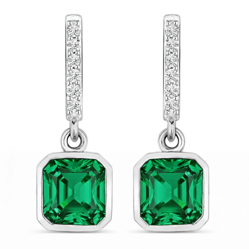 Octagon Cut Diamond Accent Drop Earrings