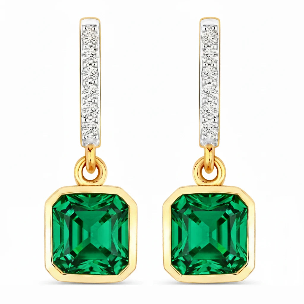 Octagon Cut Diamond Accent Drop Earrings