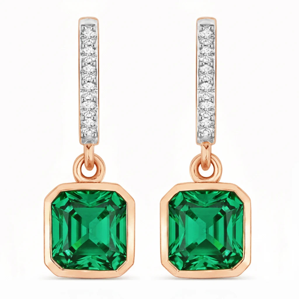 Octagon Cut Diamond Accent Drop Earrings