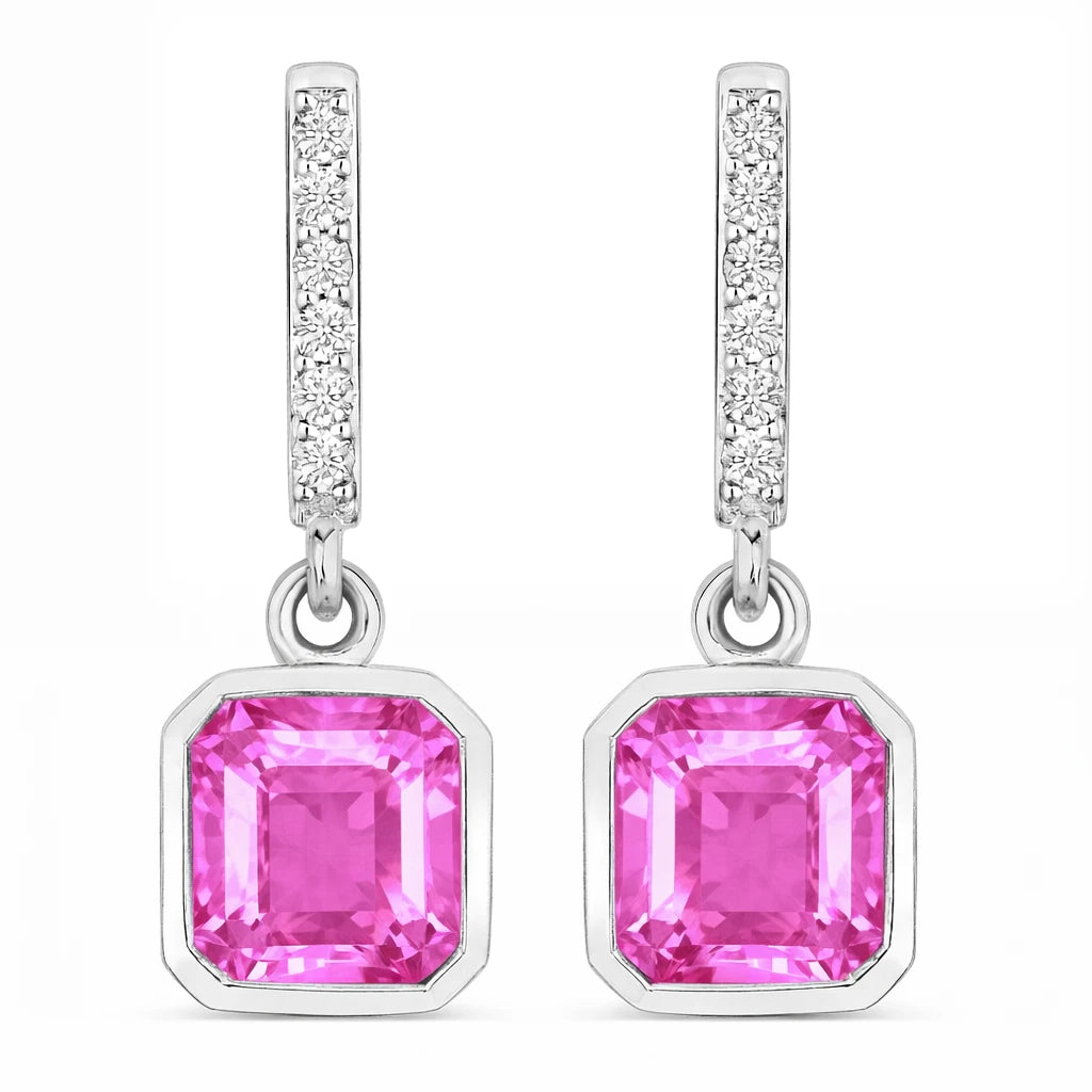Octagon Cut Diamond Accent Drop Earrings