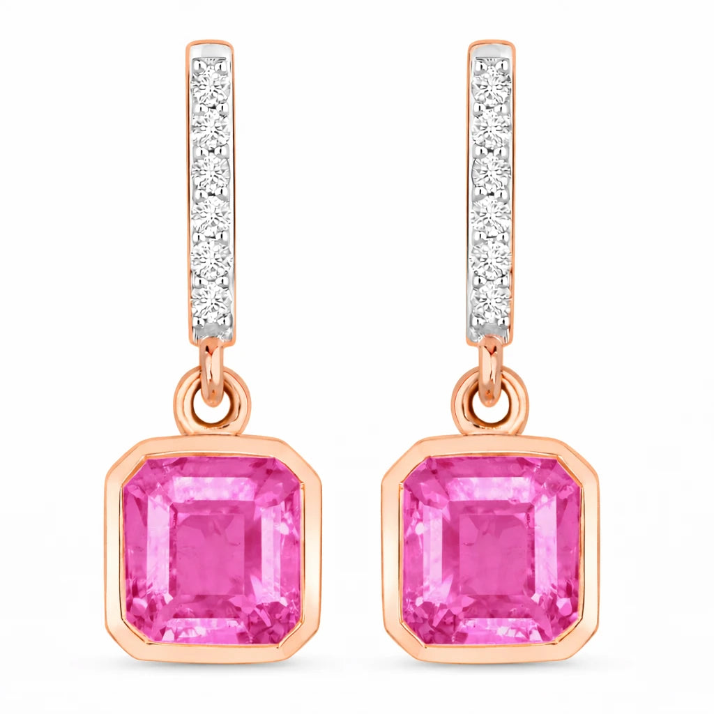 Octagon Cut Diamond Accent Drop Earrings