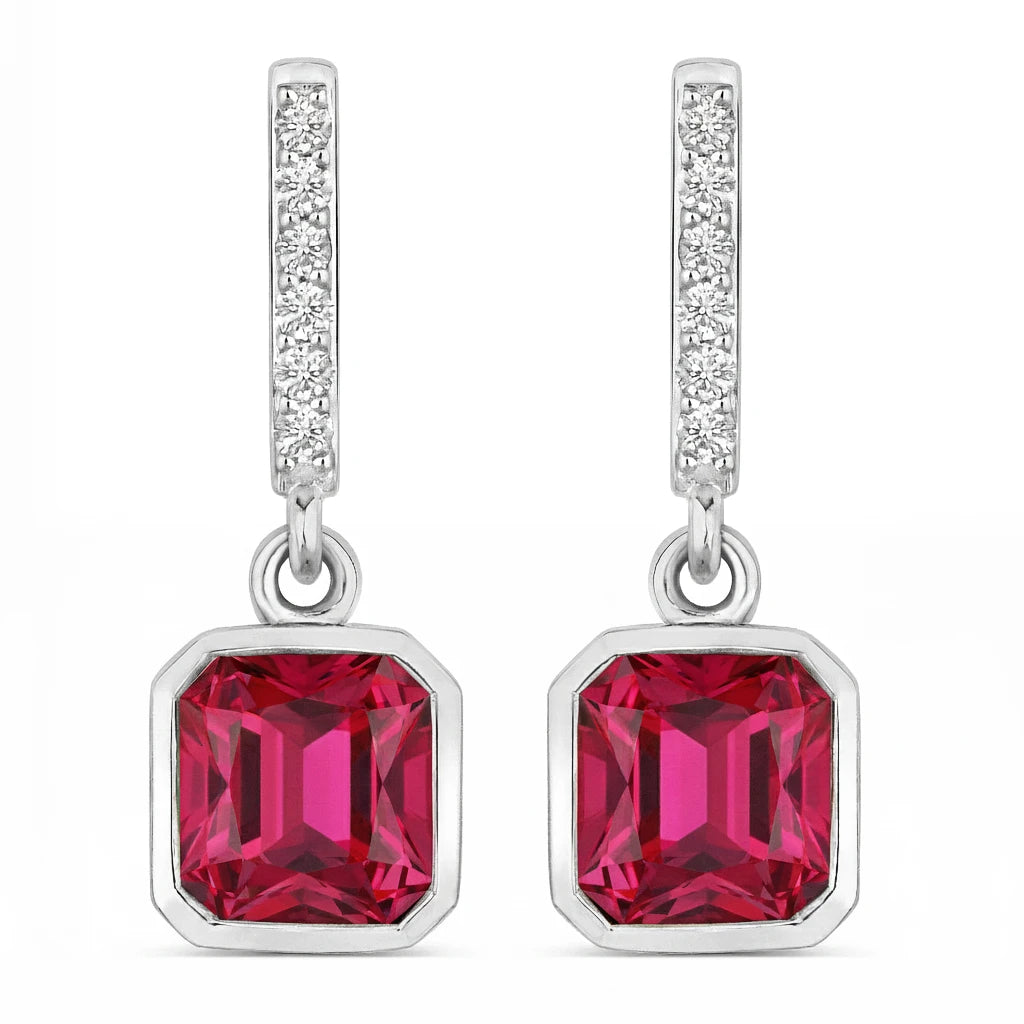 Octagon Cut Diamond Accent Drop Earrings