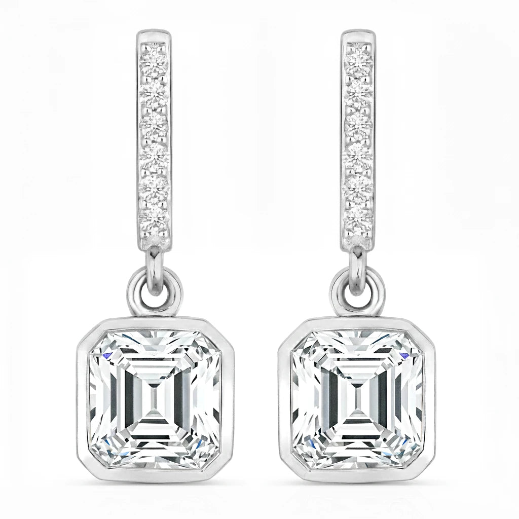 Octagon Cut Diamond Accent Drop Earrings