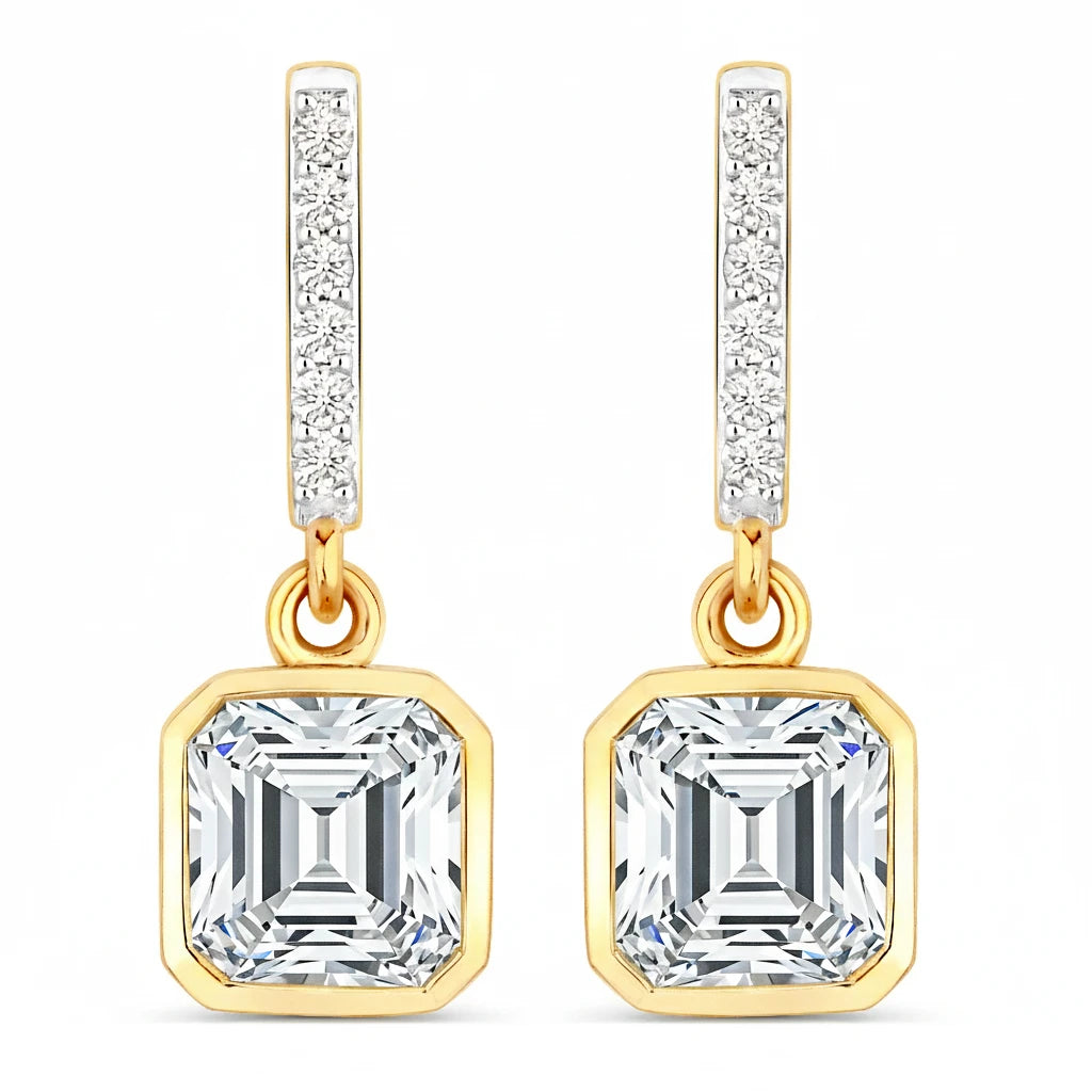 Octagon Cut Diamond Accent Drop Earrings
