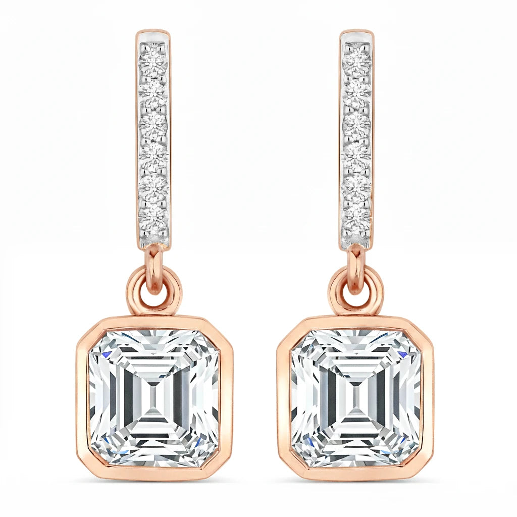 Octagon Cut Diamond Accent Drop Earrings