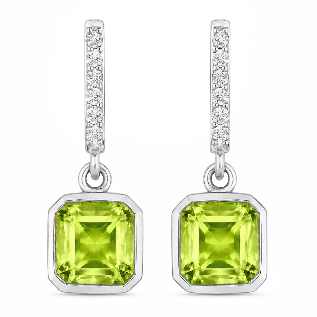 Octagon Cut Diamond Accent Drop Earrings