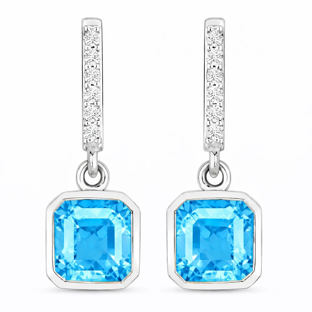 Octagon Cut Diamond Accent Drop Earrings