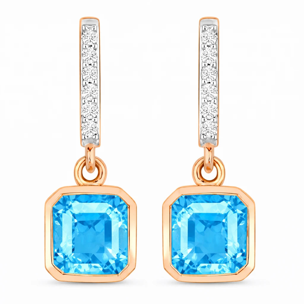 Octagon Cut Diamond Accent Drop Earrings