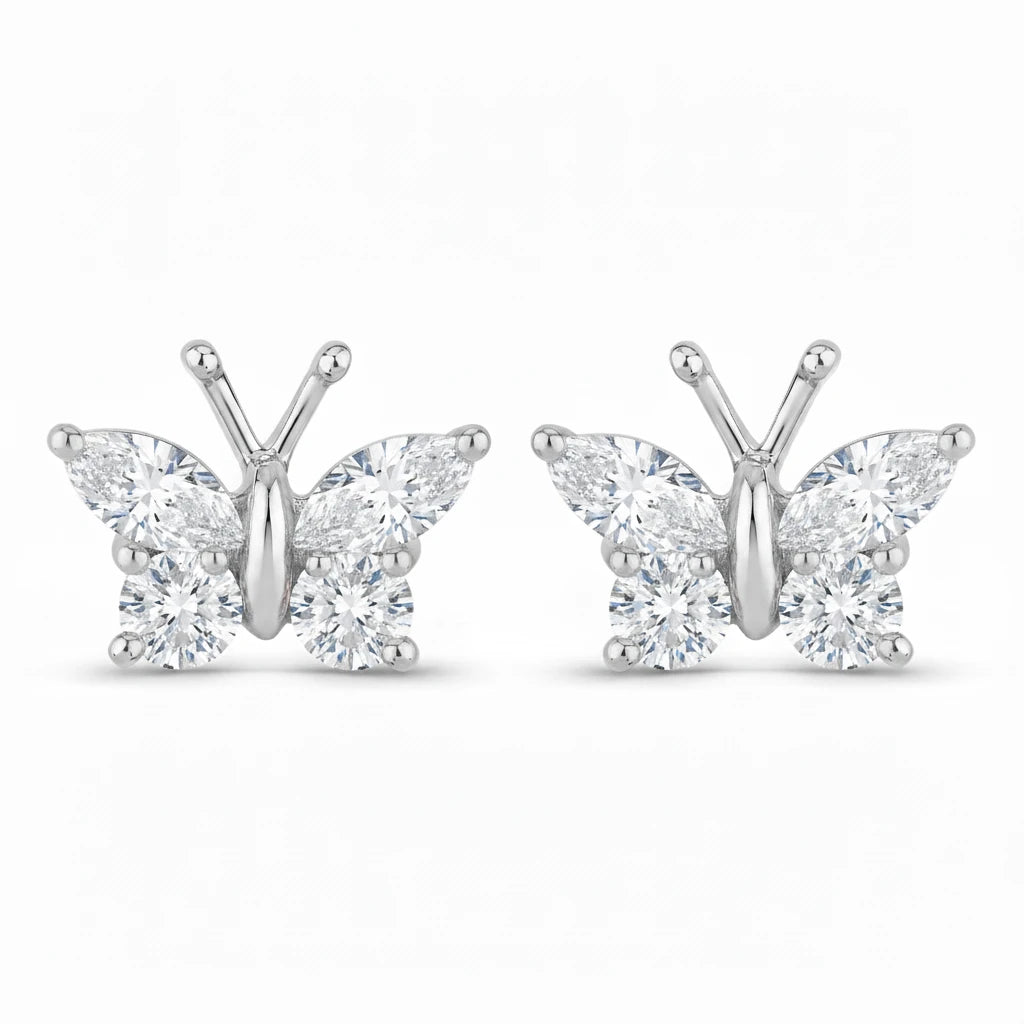 Marquise Round Cut Butterfly Stud Earrings