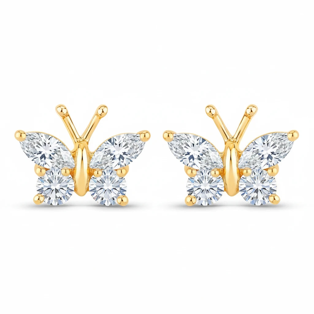 Marquise Round Cut Butterfly Stud Earrings