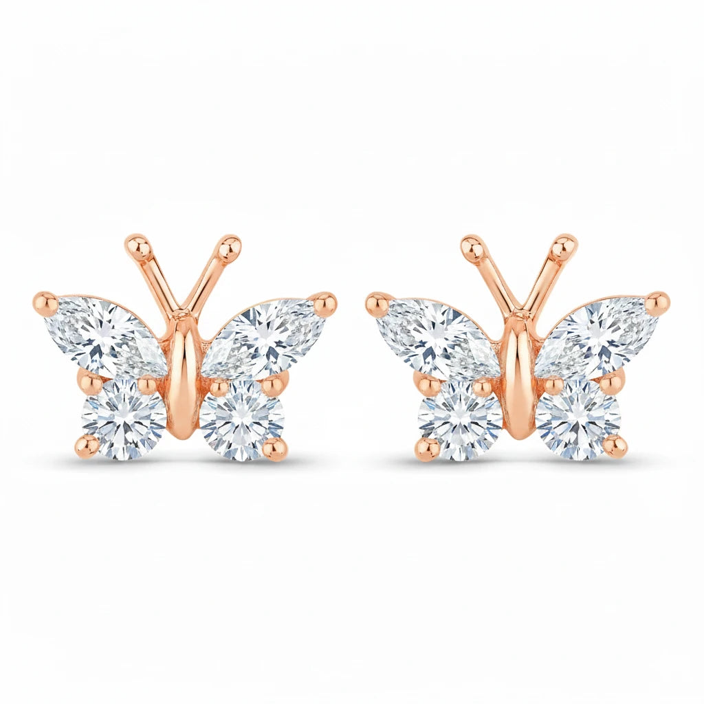 Marquise Round Cut Butterfly Stud Earrings