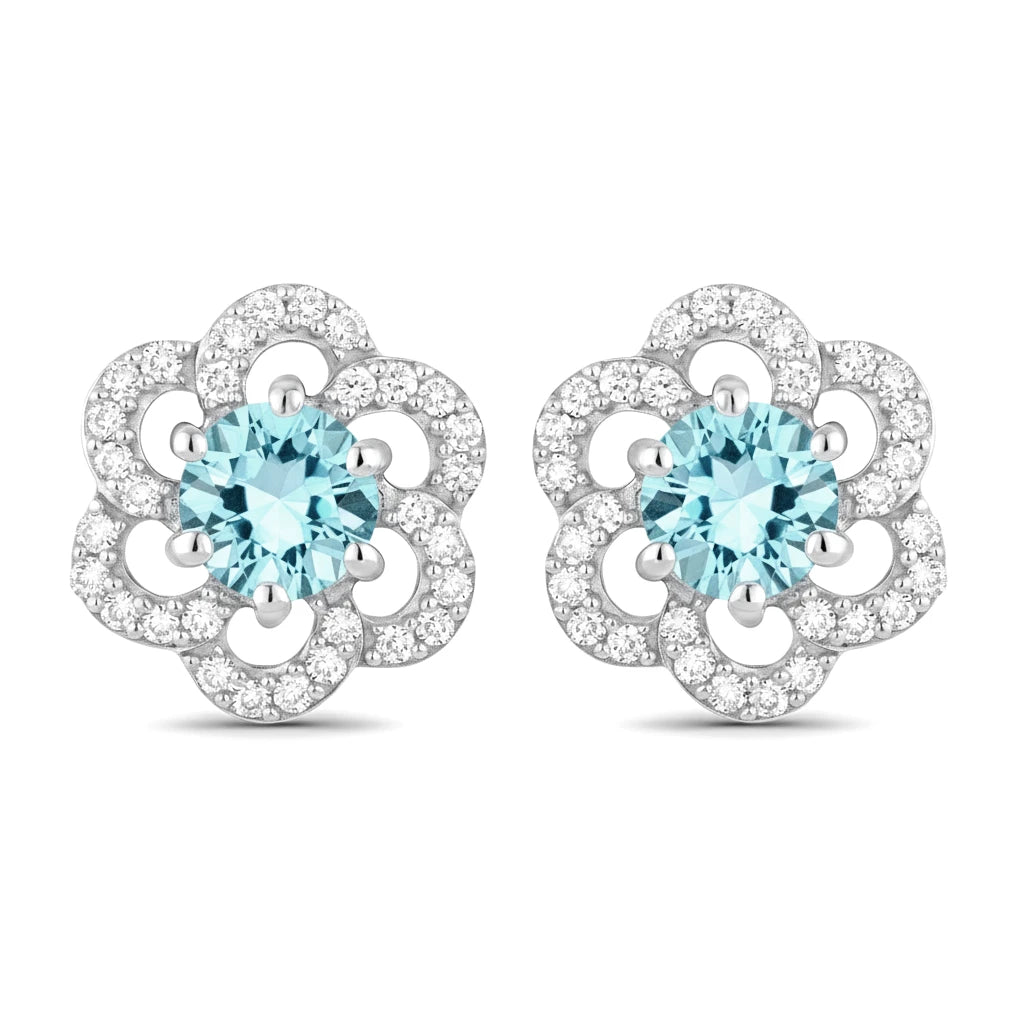 Round Cut Diamond Flower Stud Earrings