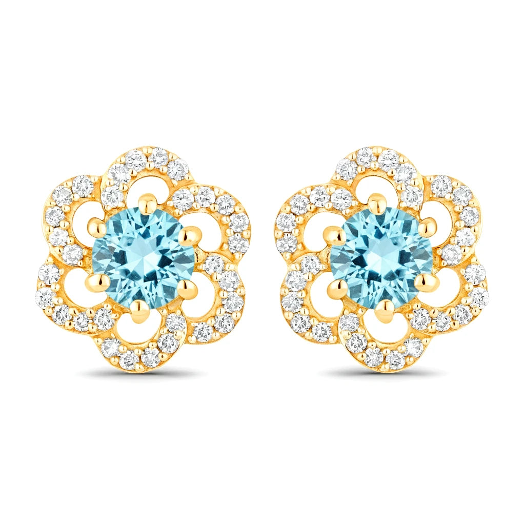 Round Cut Diamond Flower Stud Earrings