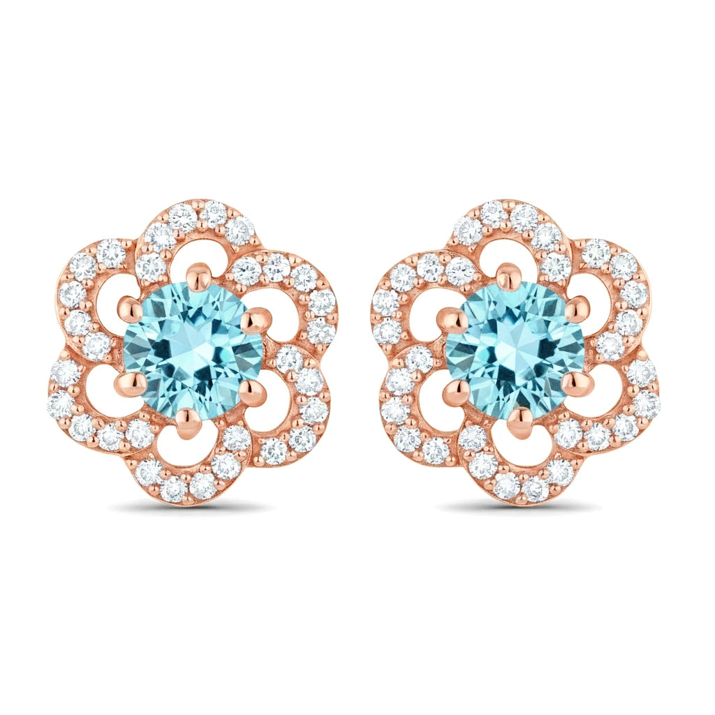 Round Cut Diamond Flower Stud Earrings