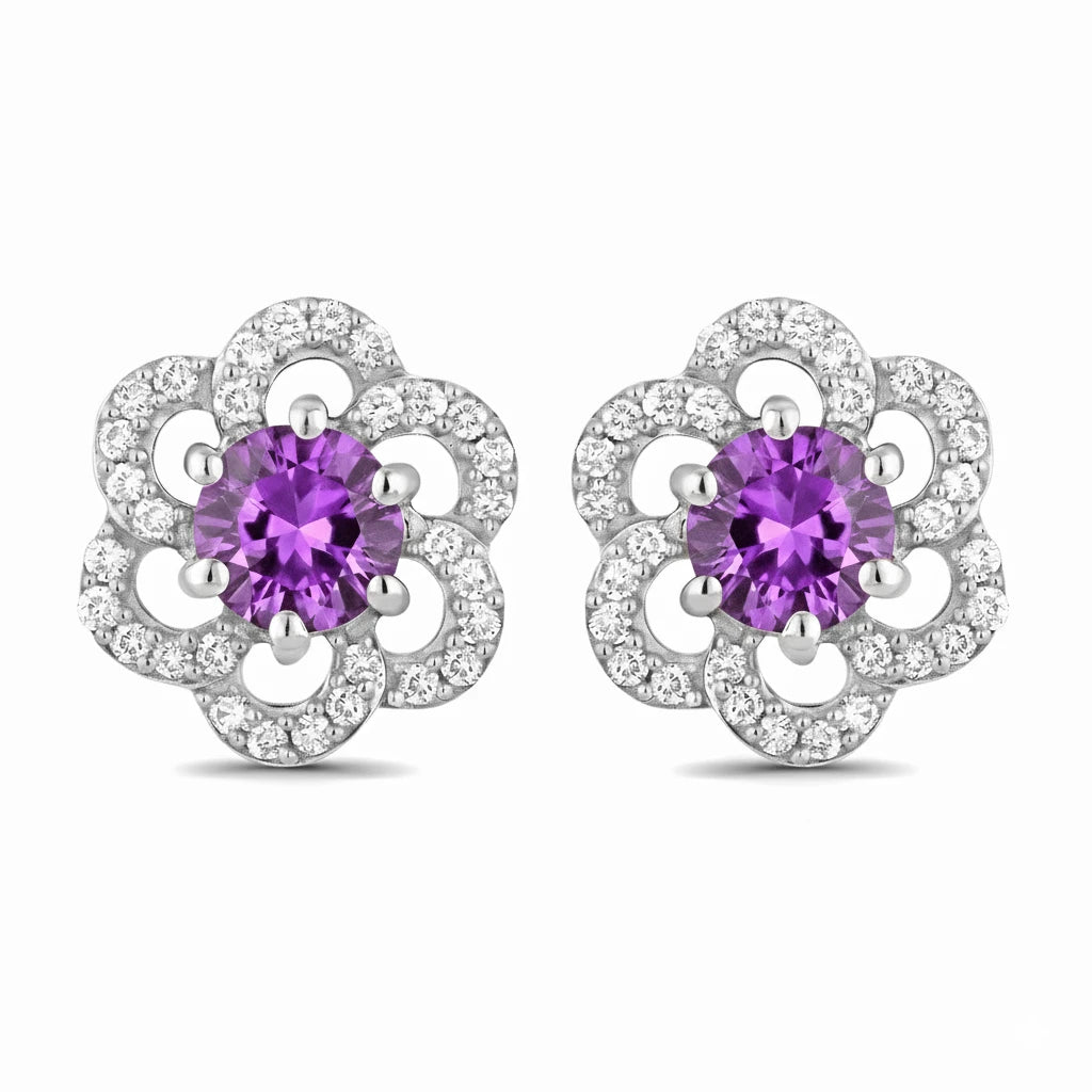 Round Cut Diamond Flower Stud Earrings