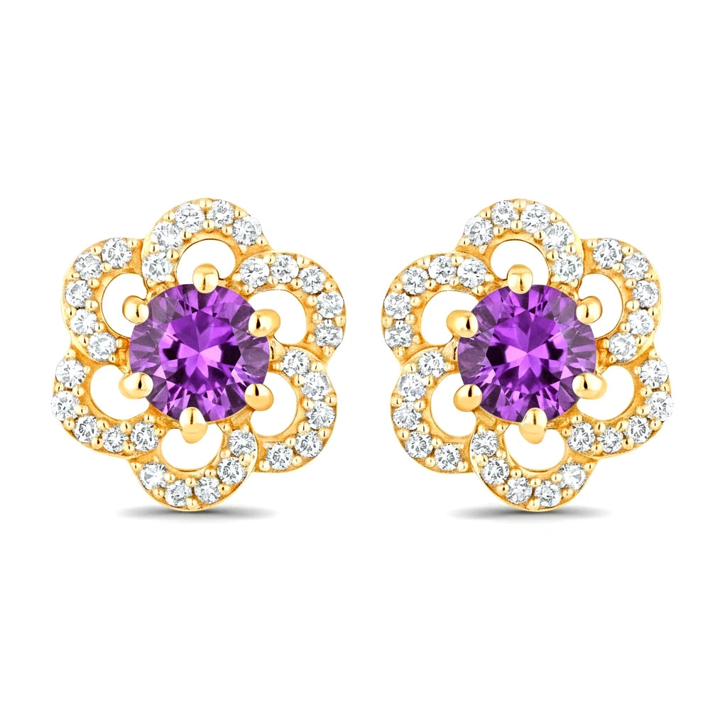 Round Cut Diamond Flower Stud Earrings