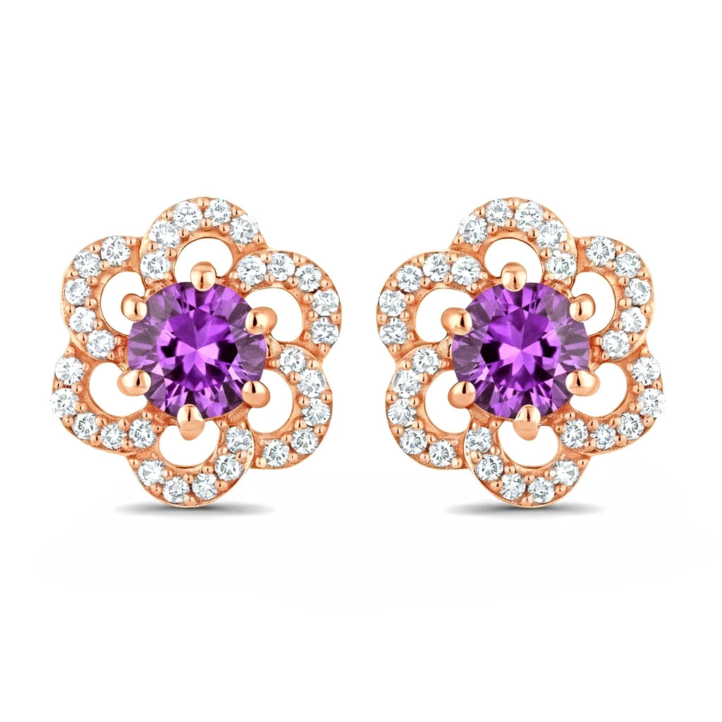 Round Cut Diamond Flower Stud Earrings