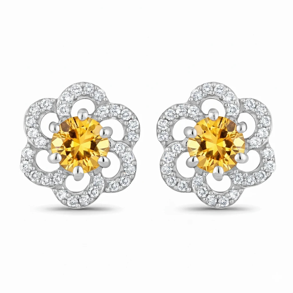 Round Cut Diamond Flower Stud Earrings