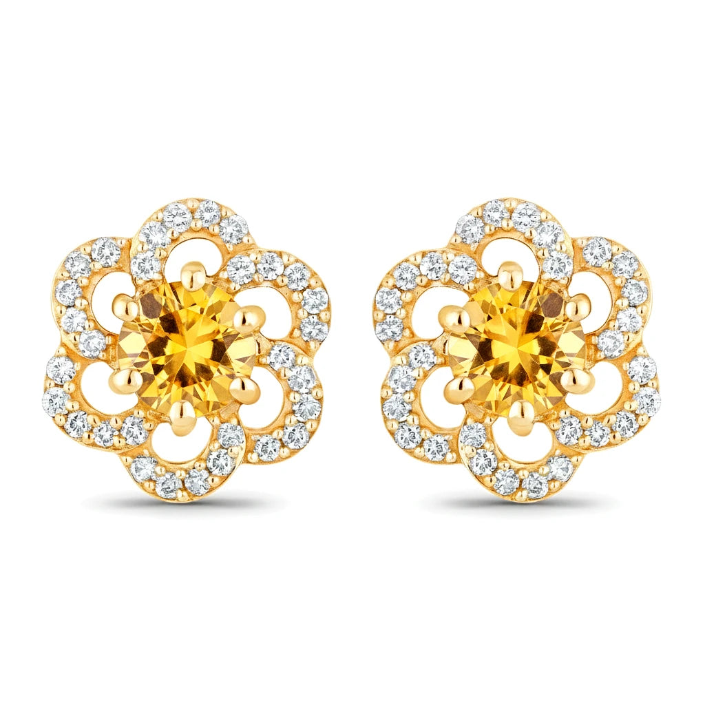 Round Cut Diamond Flower Stud Earrings