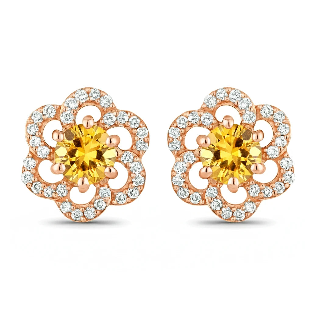Round Cut Diamond Flower Stud Earrings