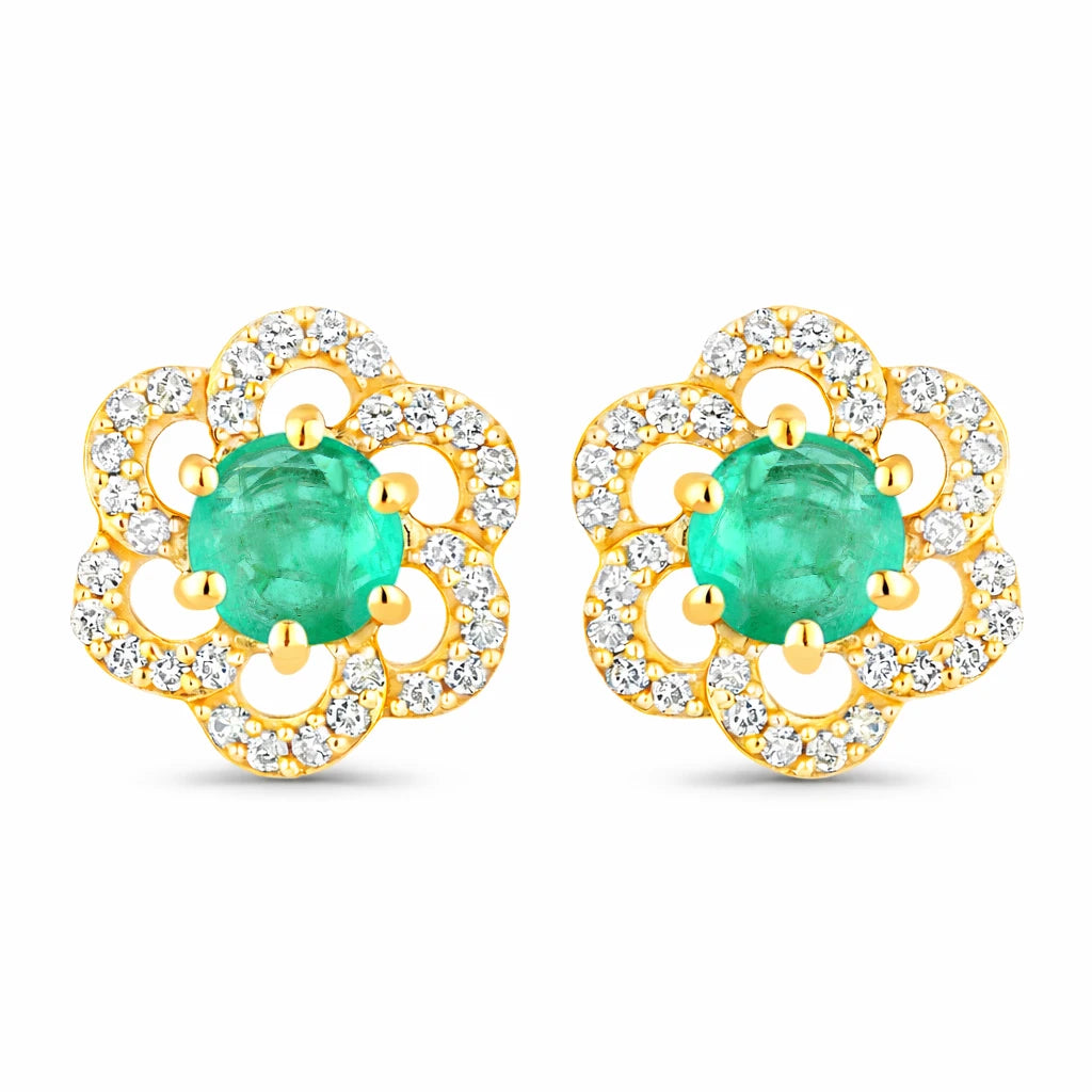 Round Cut Diamond Flower Stud Earrings