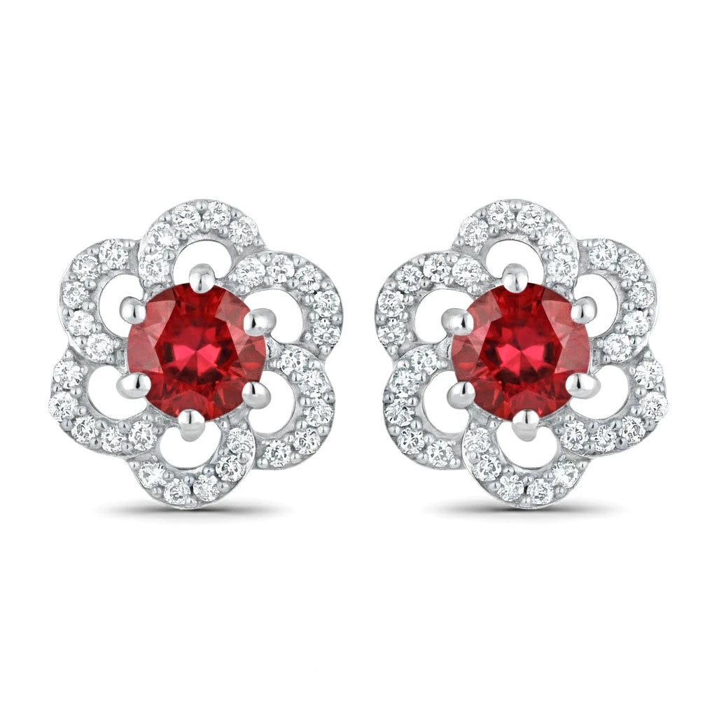 Round Cut Diamond Flower Stud Earrings