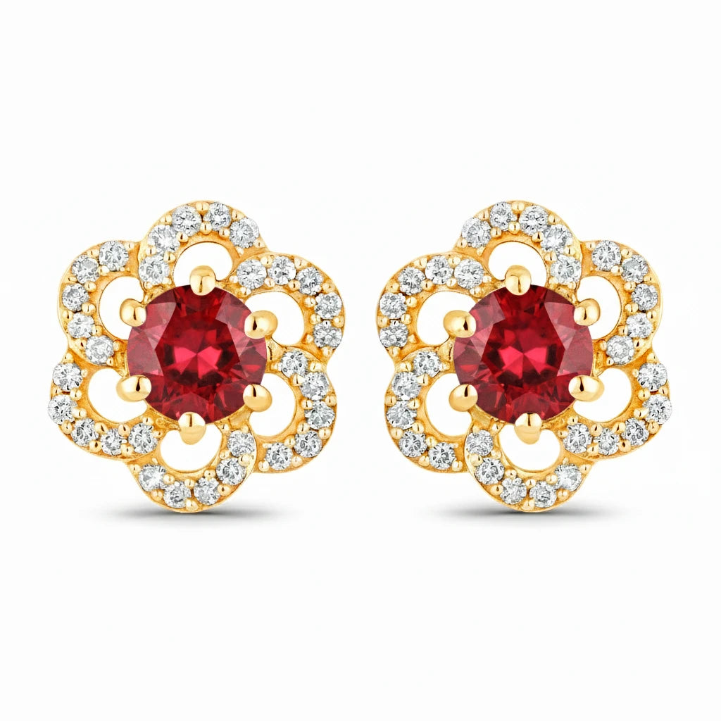 Round Cut Diamond Flower Stud Earrings