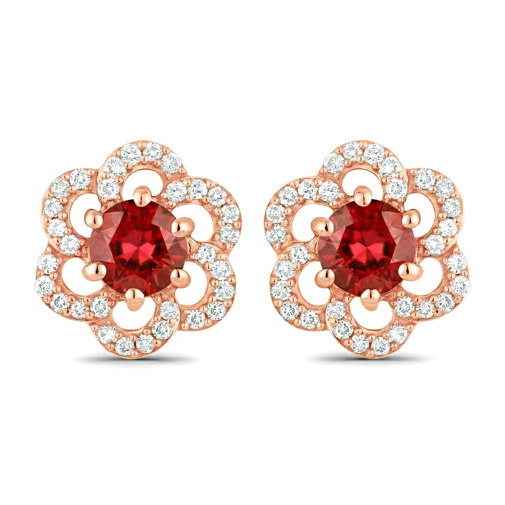 Round Cut Diamond Flower Stud Earrings