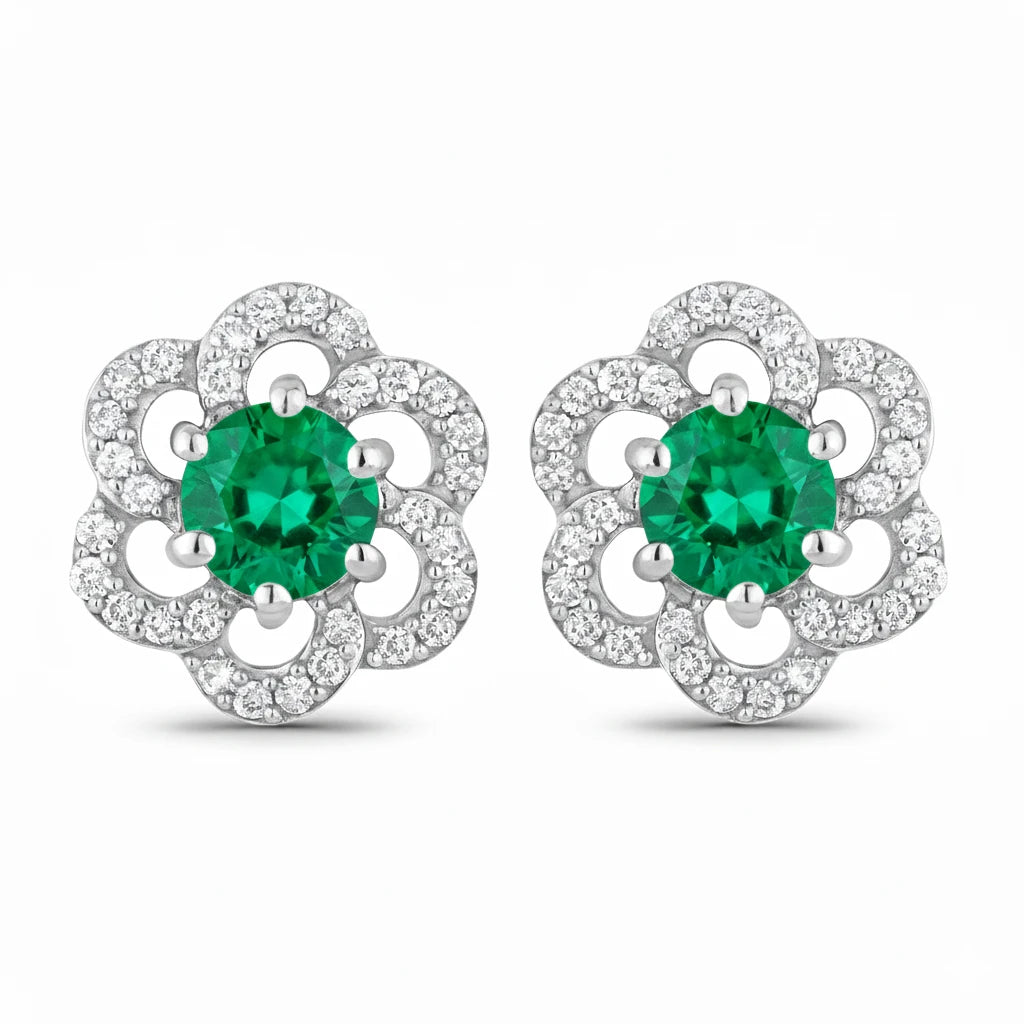 Round Cut Diamond Flower Stud Earrings