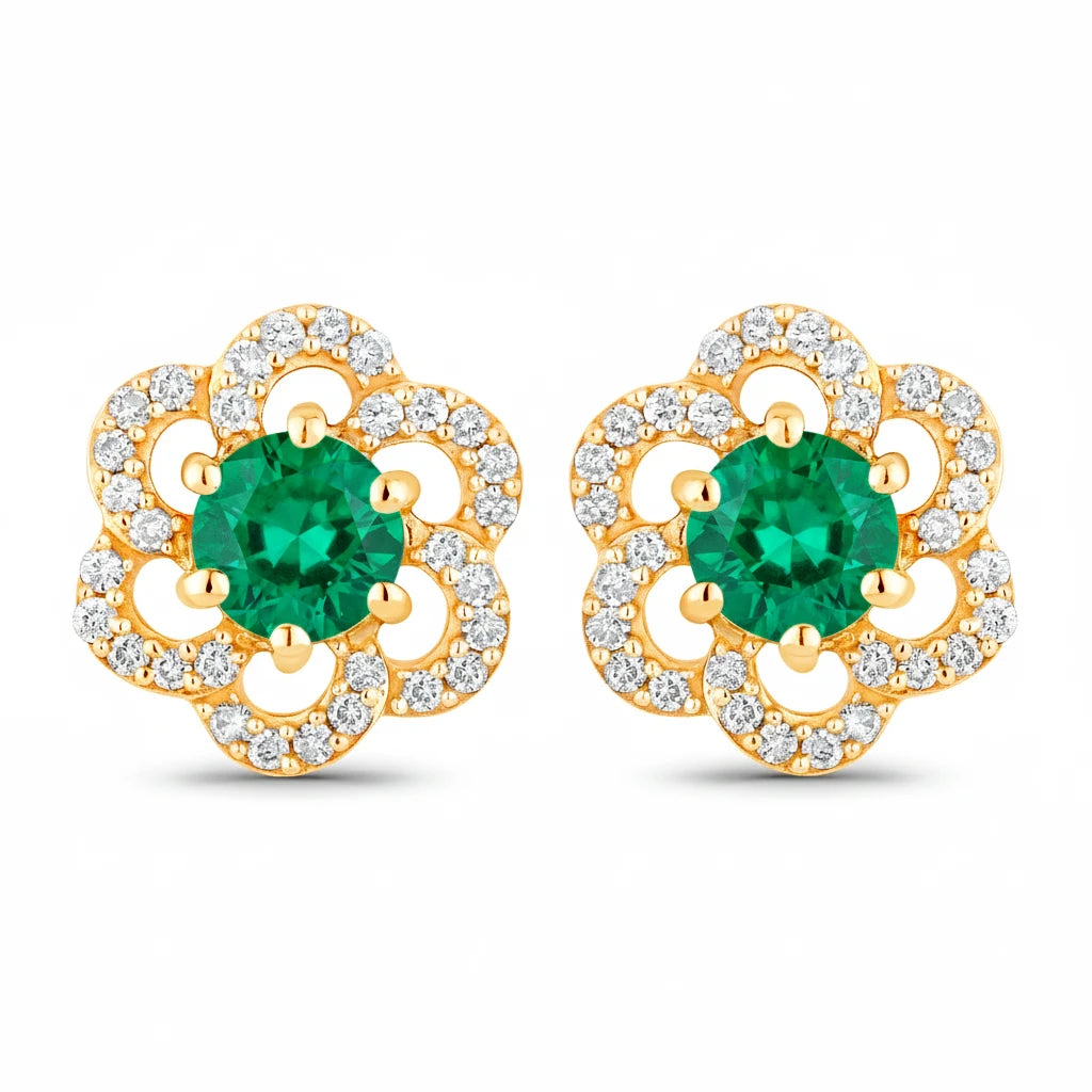 Round Cut Diamond Flower Stud Earrings