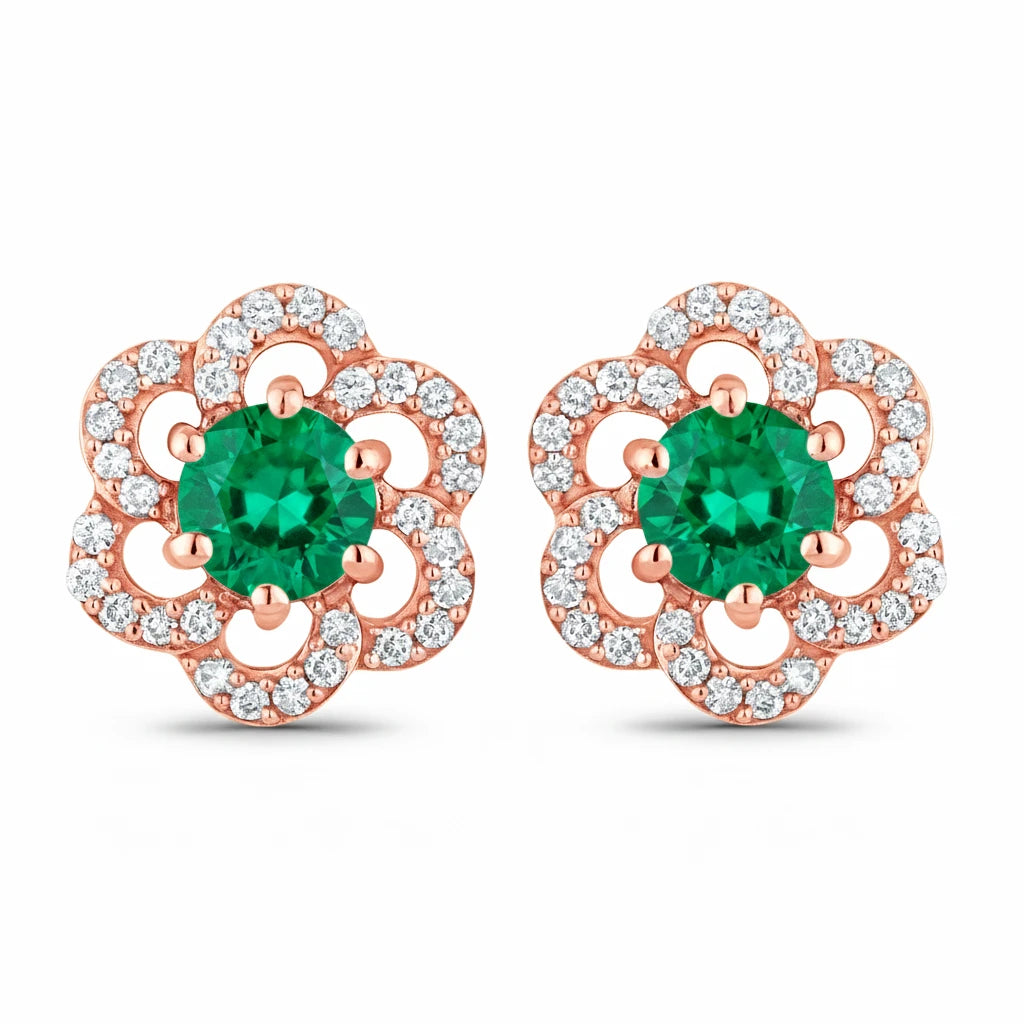 Round Cut Diamond Flower Stud Earrings