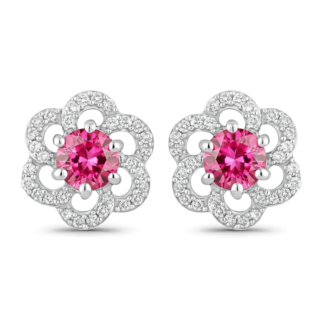 Round Cut Diamond Flower Stud Earrings